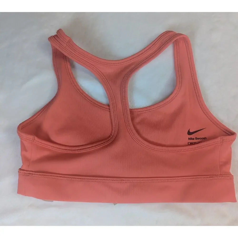 Nike Swoosh Bra Big Kids Girls Size XS DriFit Training Gym Magic Ember/White NWT